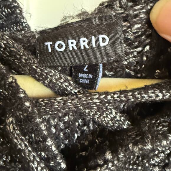 Torrid Chunky Pullover Hooded Raglan Sweater Gray Rainbow Stripe 2 2X - Picture 8 of 9